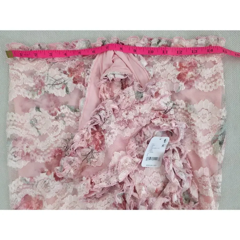 Dzo Harper Pink Floral Lace Cut out Romantic Ethereal Maxi Dress Sz Large NWT